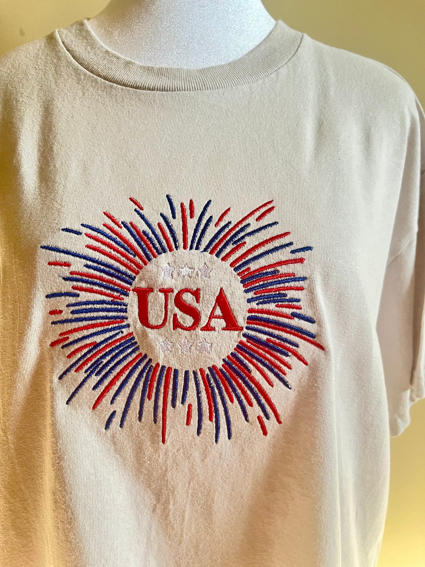 Embroidered Adult Patriotic USA Fireworks TShirt - Celebrate Independence Day July 4th