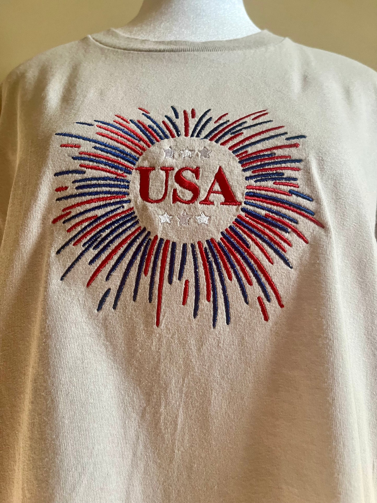 Embroidered Adult Patriotic USA Fireworks TShirt - Celebrate Independence Day July 4th