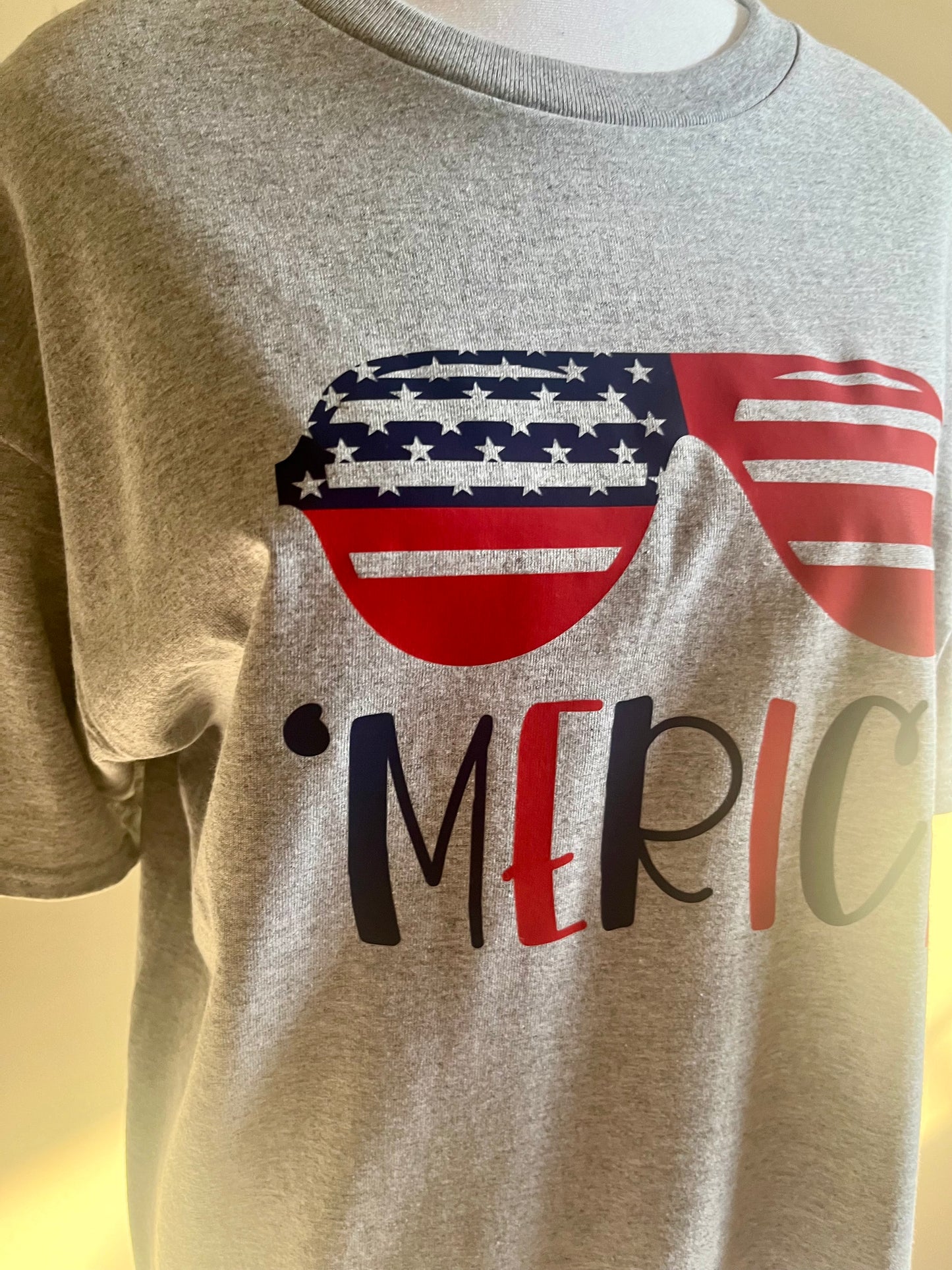 "Merica Independance day Tee- HTV Red, White and Blue sunglasses design