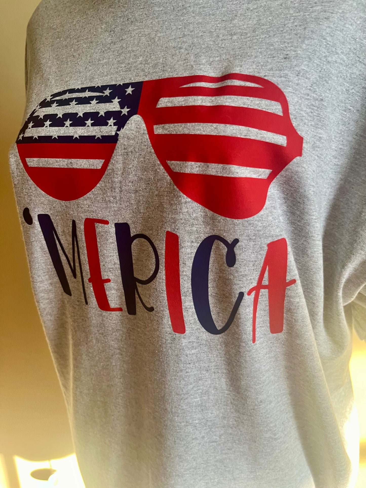 "Merica Independance day Tee- HTV Red, White and Blue sunglasses design