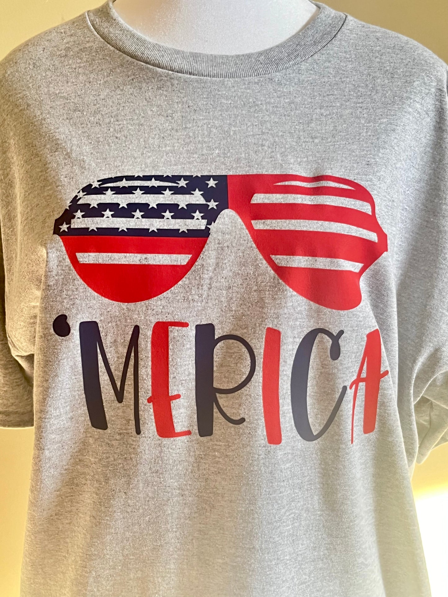 "Merica Independance day Tee- HTV Red, White and Blue sunglasses design