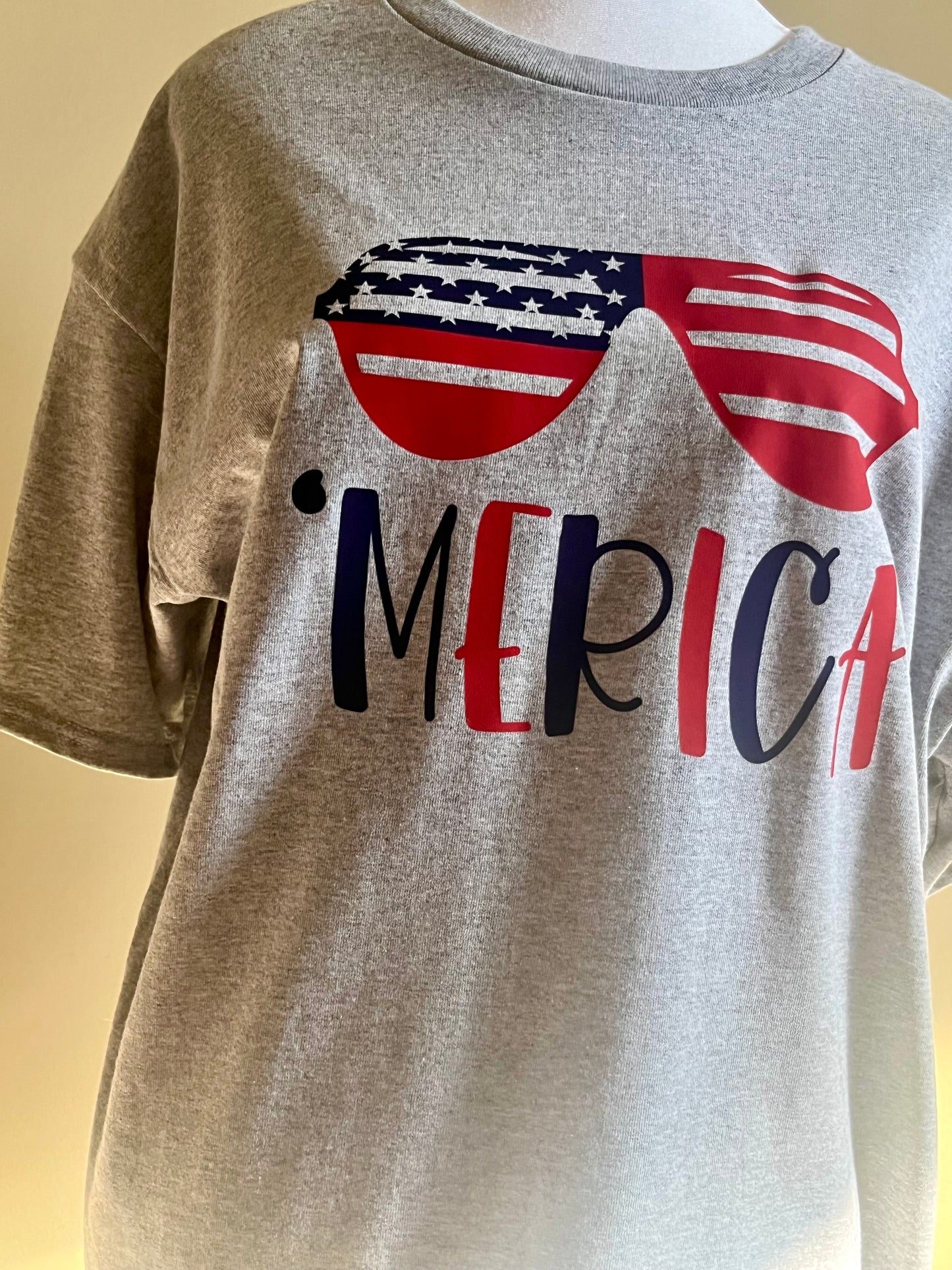 "Merica Independance day Tee- HTV Red, White and Blue sunglasses design