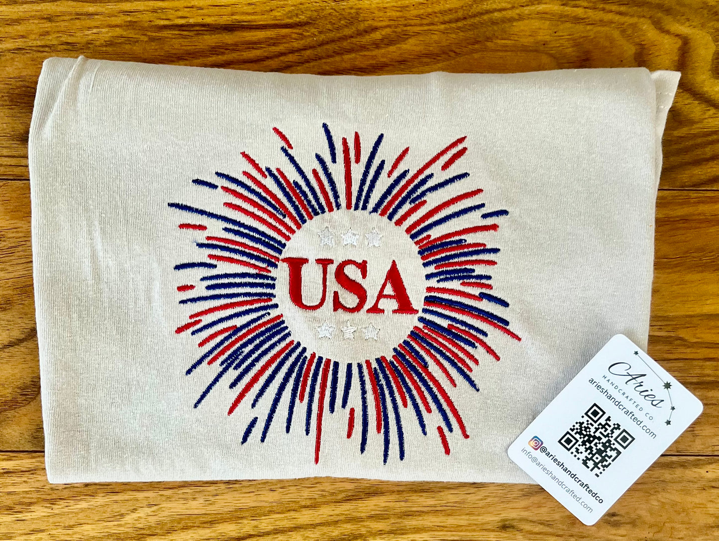 Embroidered Adult Patriotic USA Fireworks TShirt - Celebrate Independence Day July 4th