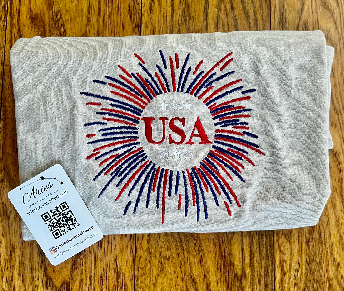 Embroidered Adult Patriotic USA Fireworks TShirt - Celebrate Independence Day July 4th