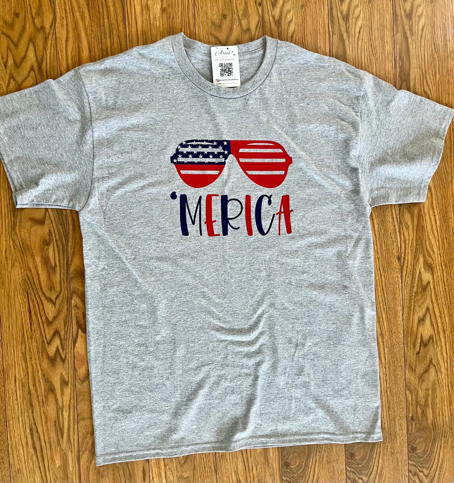 "Merica Independance day Tee- HTV Red, White and Blue sunglasses design