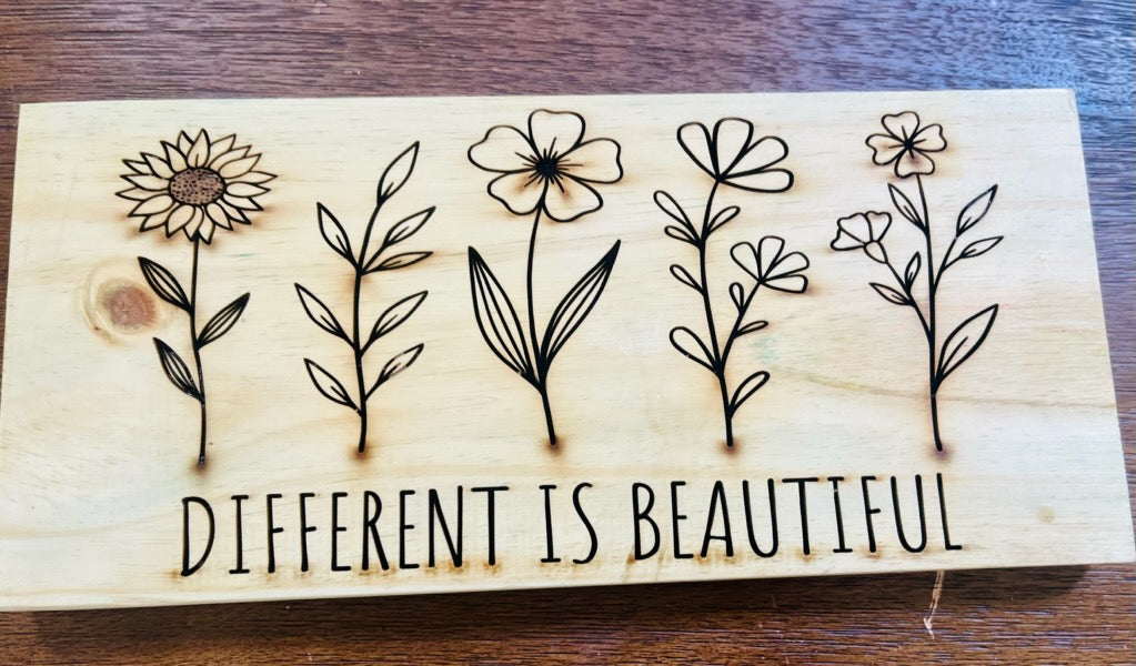 Different is Beautiful, shelf sitter laser engraved rustic farmhouse made from reclaimed pine wood