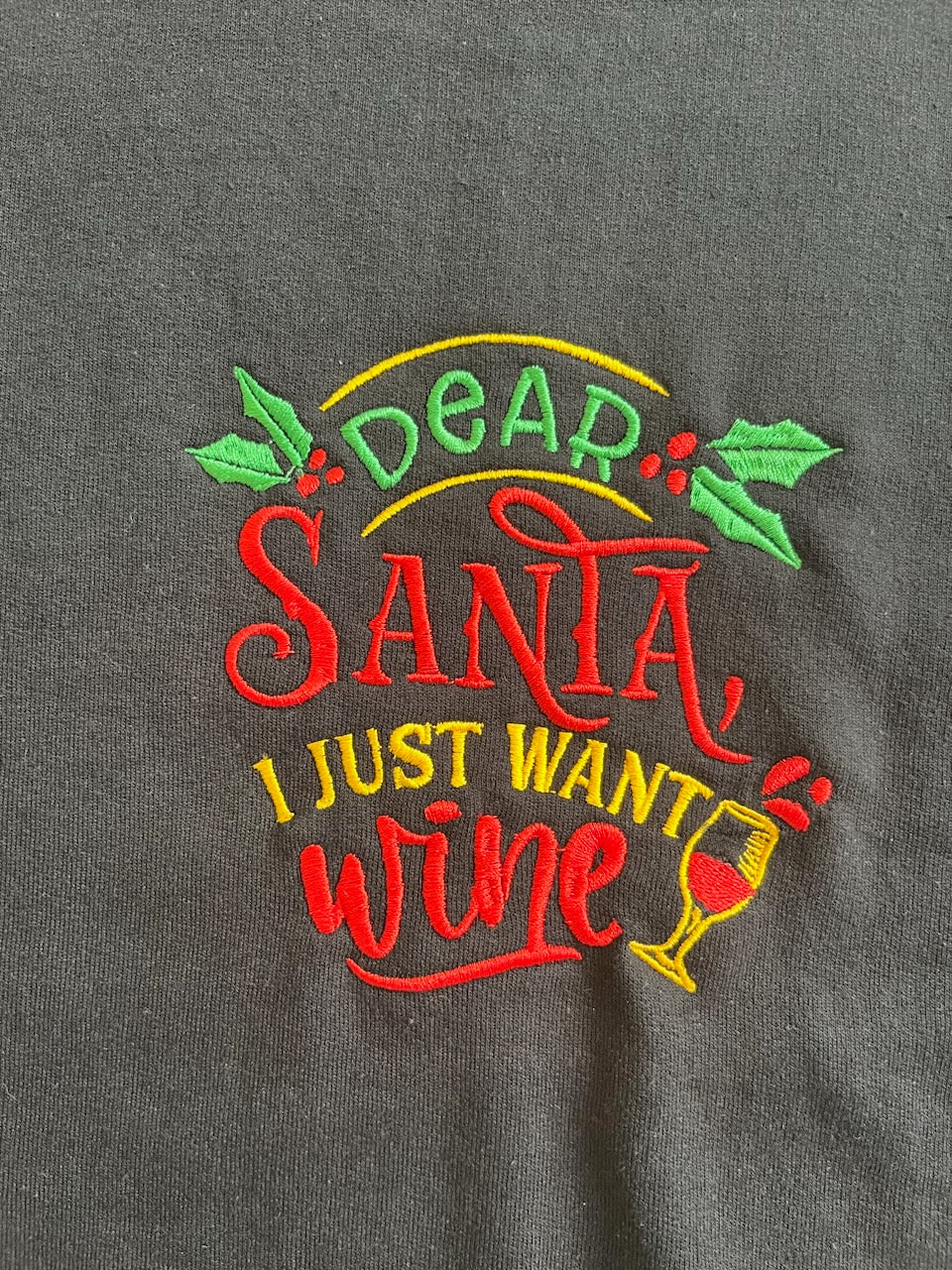 Embroidered Chirstmas long sleeve sweatshirt crew neck festive embroidery color threats
