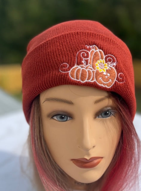 Embroidered Fall Beanies - Pumpkin patch- Fall accessories - multiple colors