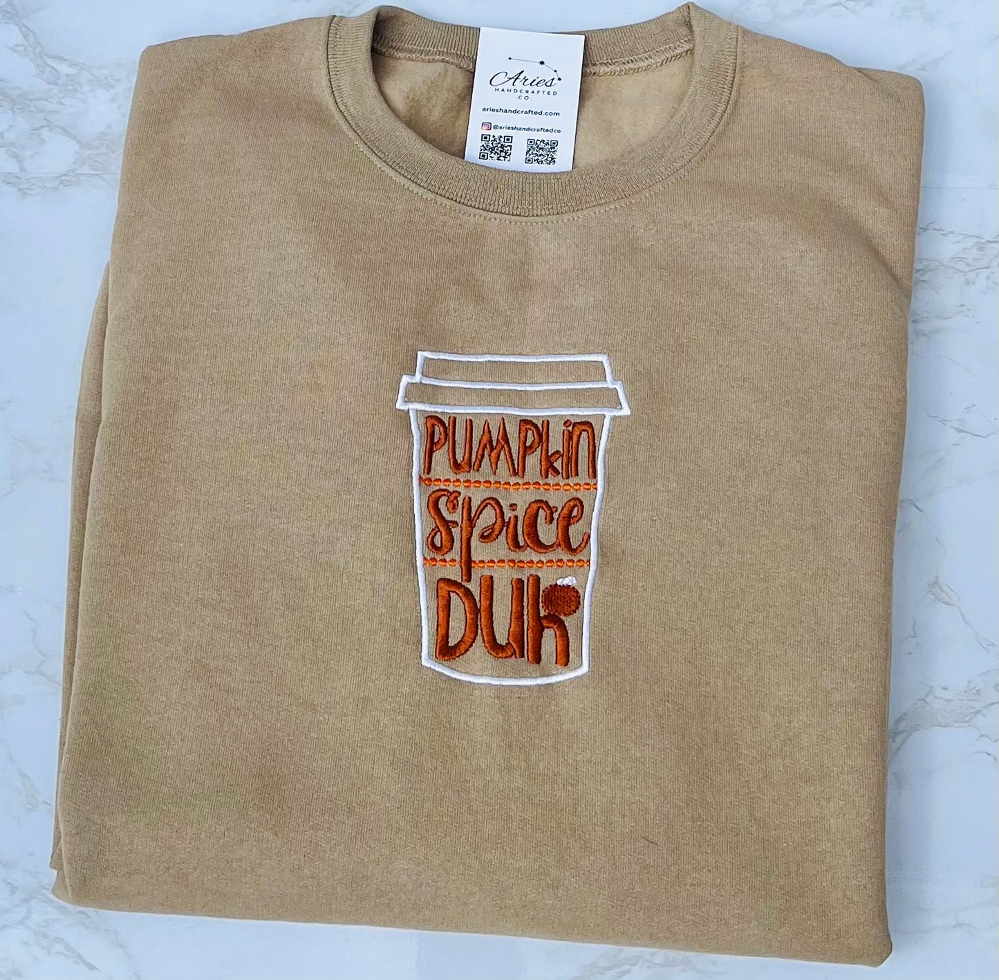 Pumpkin Spice latte Duh! crew sweatshirt, gender neutral, made to order, embroidered in the front, many colors and sizes, you can personalize this custom made swatshirt.
