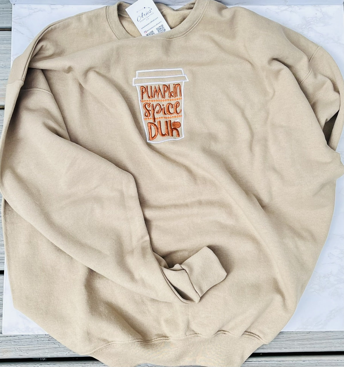 Pumpkin Spice latte Duh! crew sweatshirt, gender neutral, made to order, embroidered in the front, many colors and sizes, you can personalize this custom made swatshirt.