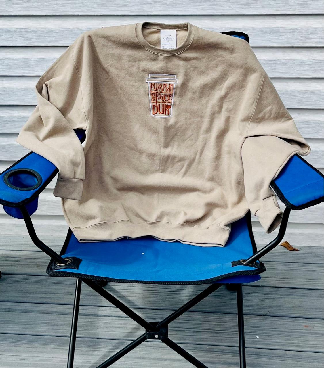 Pumpkin Spice latte Duh! crew sweatshirt, gender neutral, made to order, embroidered in the front, many colors and sizes, you can personalize this custom made swatshirt.