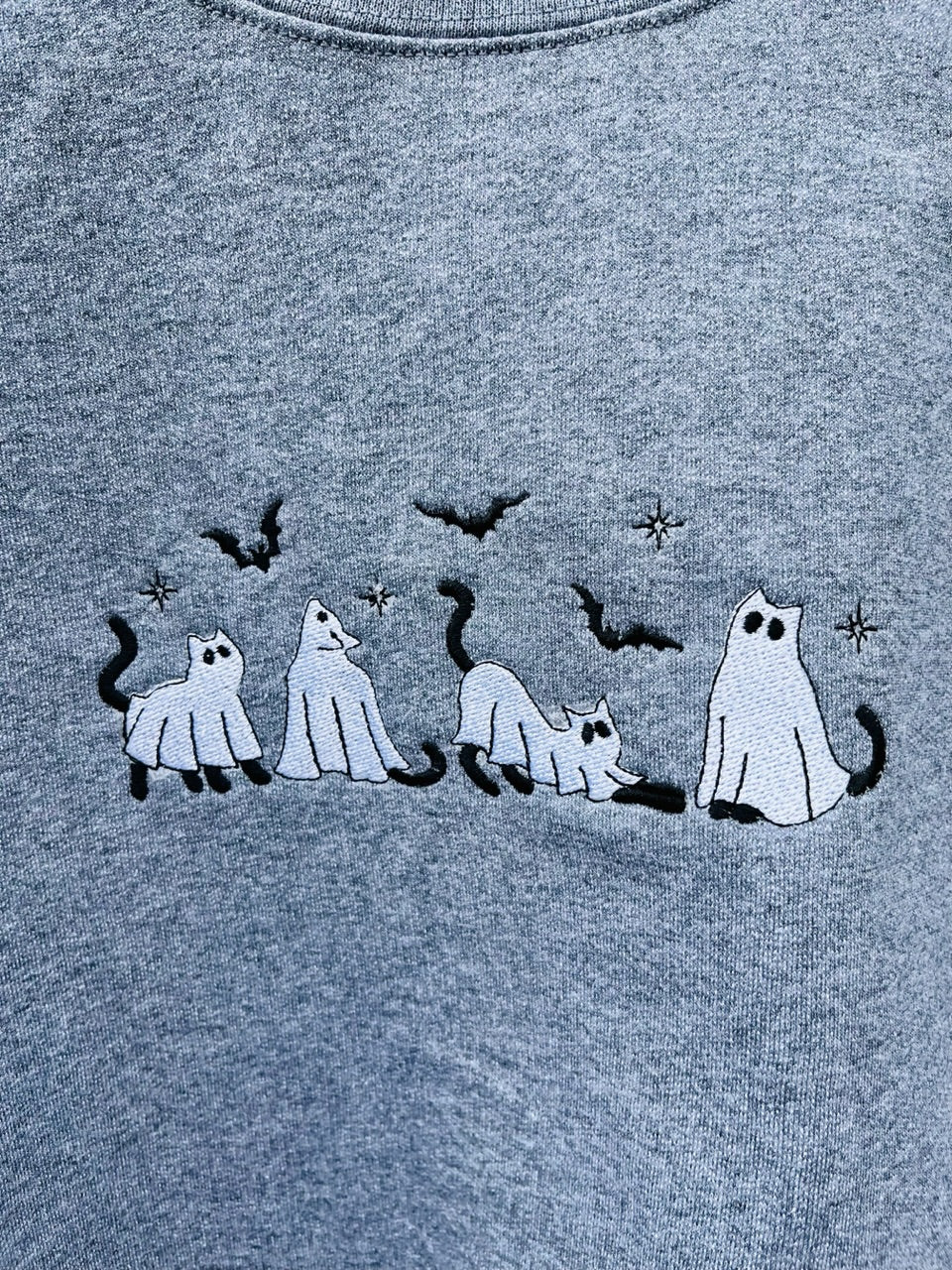 Ghost Kitties Crew embroidered sweatshirt-custom made- personalize- made sizes and colors