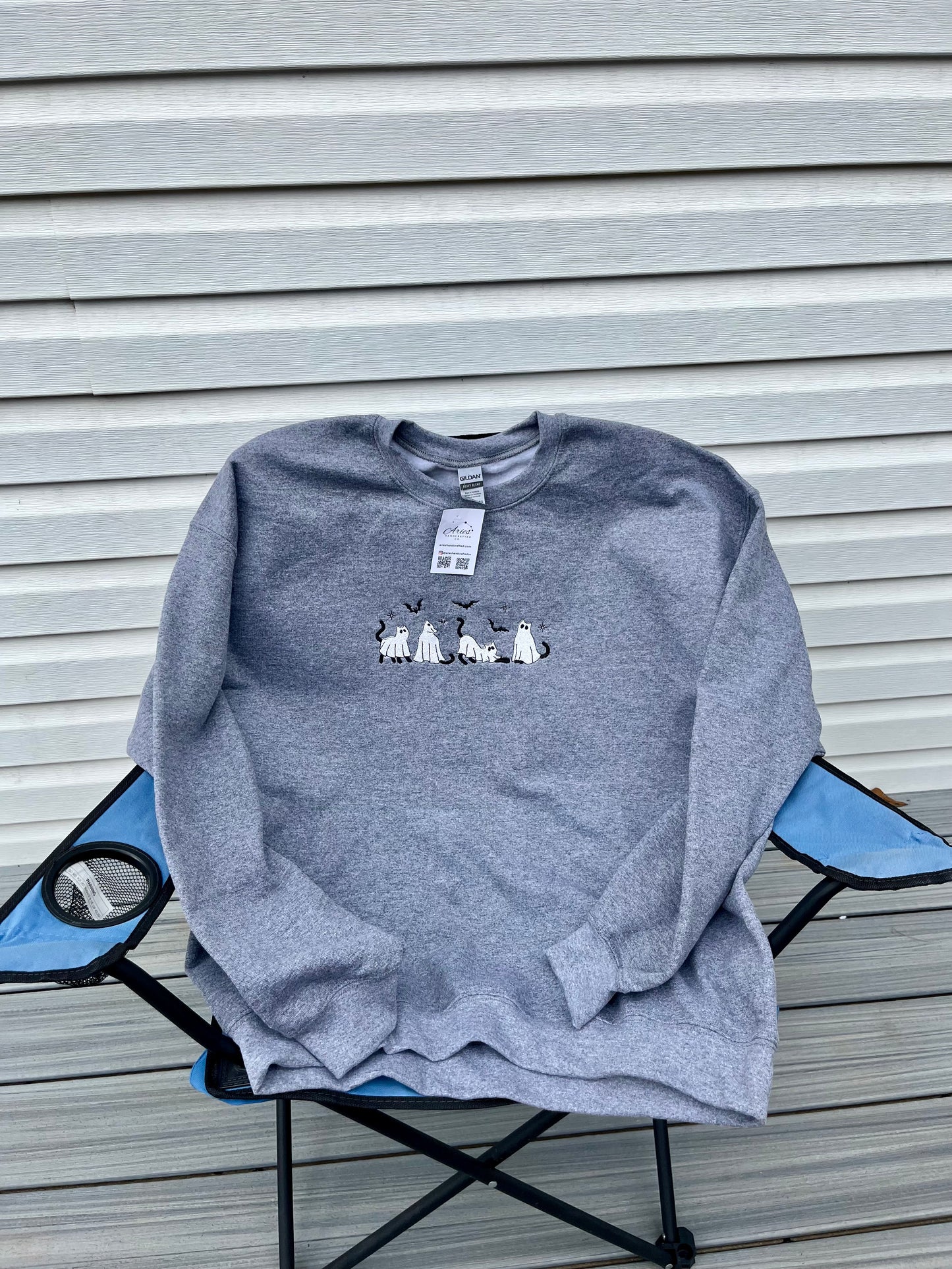 Ghost Kitties Crew embroidered sweatshirt-custom made- personalize- made sizes and colors