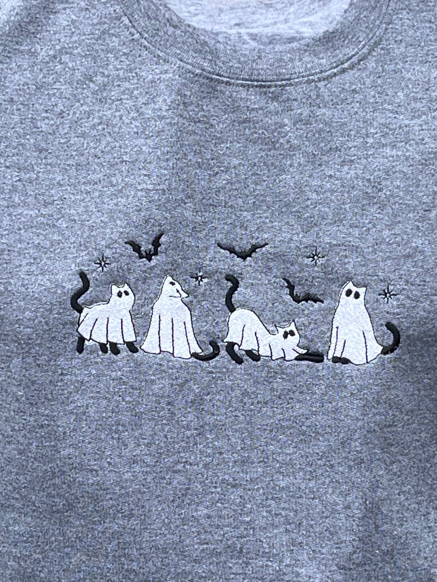 Ghost Kitties Crew embroidered sweatshirt-custom made- personalize- made sizes and colors