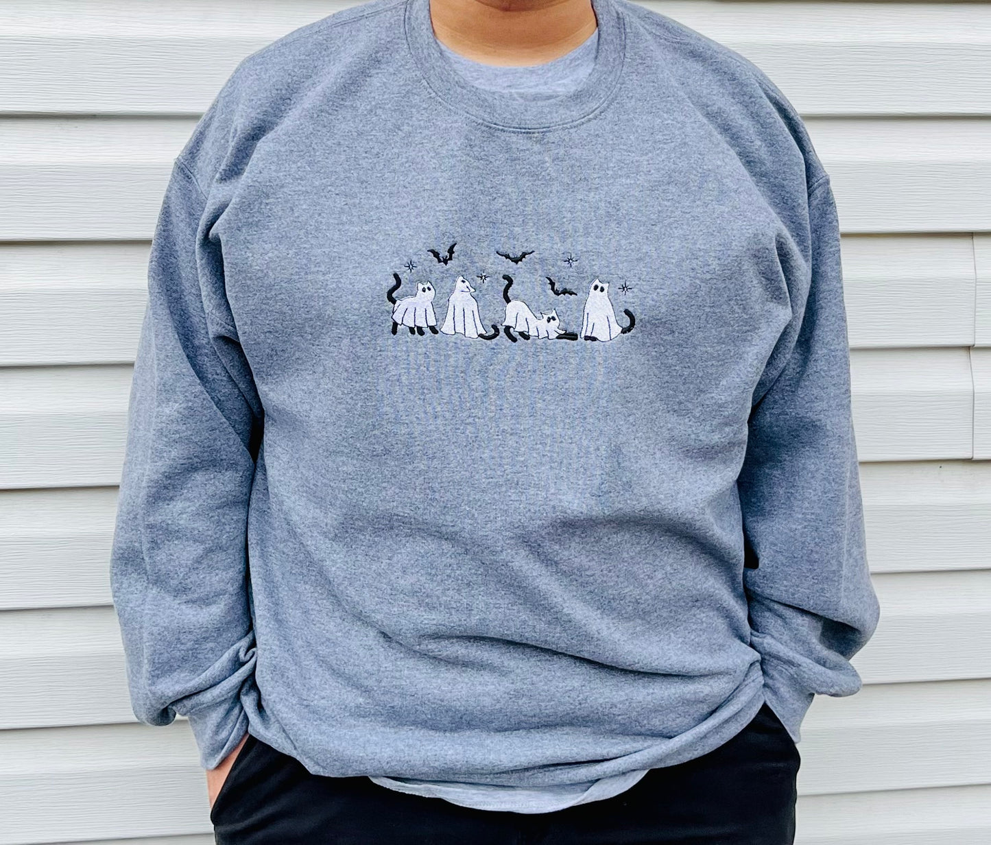 Ghost Kitties Crew embroidered sweatshirt-custom made- personalize- made sizes and colors