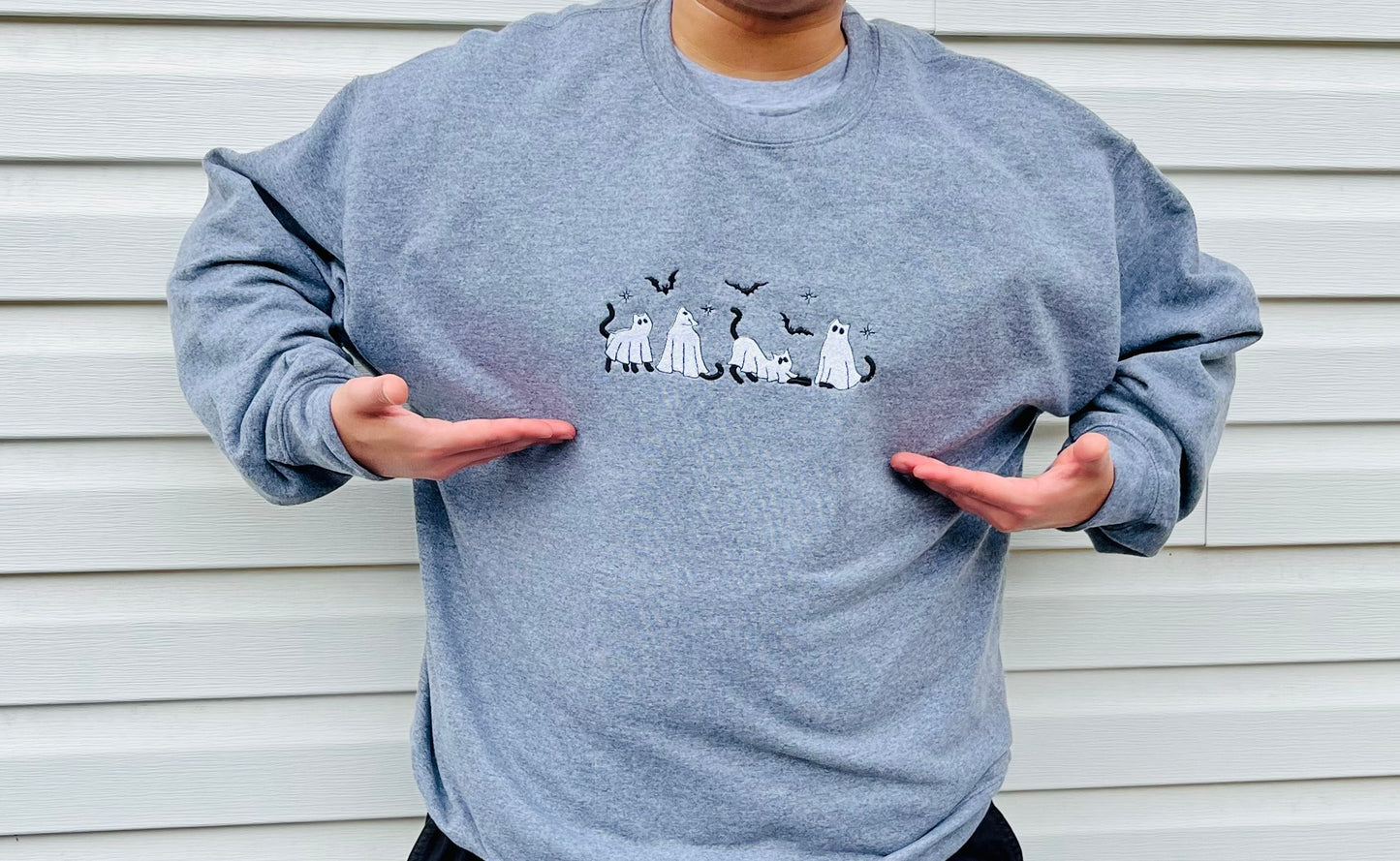 Ghost Kitties Crew embroidered sweatshirt-custom made- personalize- made sizes and colors