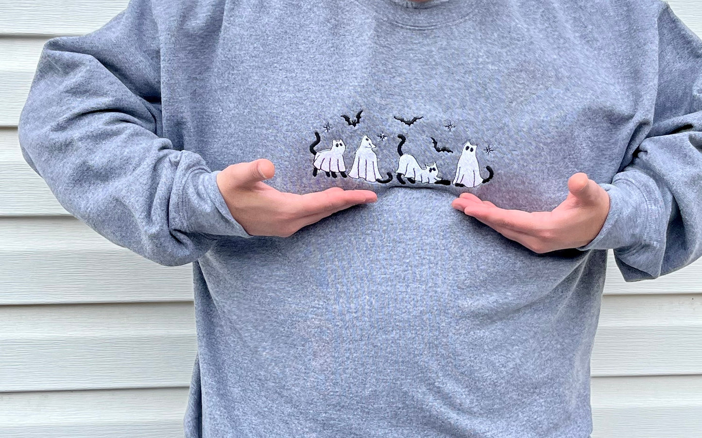 Ghost Kitties Crew embroidered sweatshirt-custom made- personalize- made sizes and colors