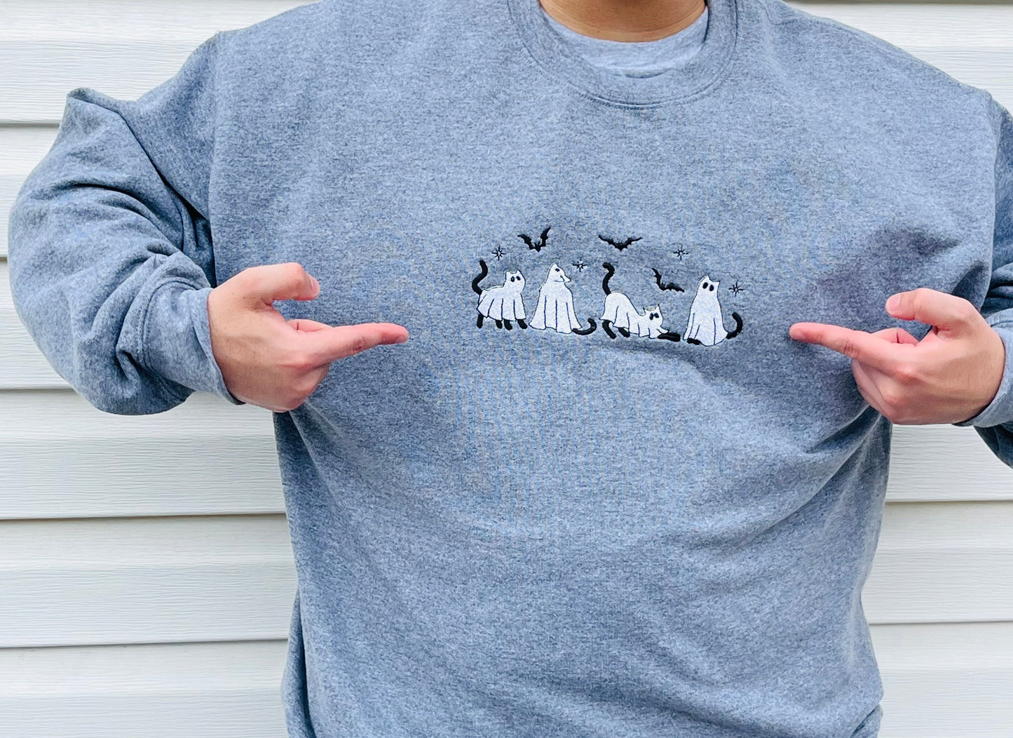 Ghost Kitties Crew embroidered sweatshirt-custom made- personalize- made sizes and colors