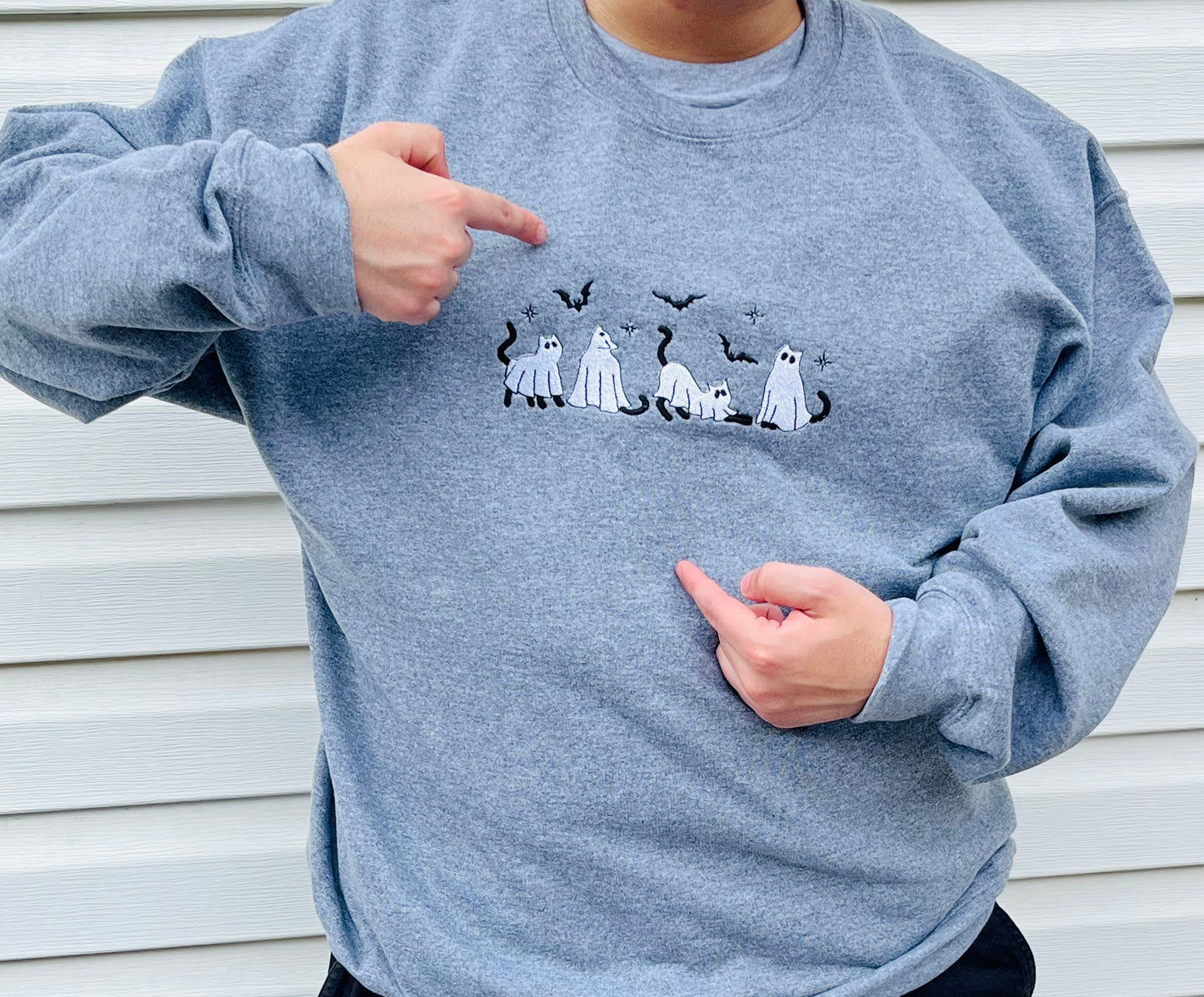 Ghost Kitties Crew embroidered sweatshirt-custom made- personalize- made sizes and colors