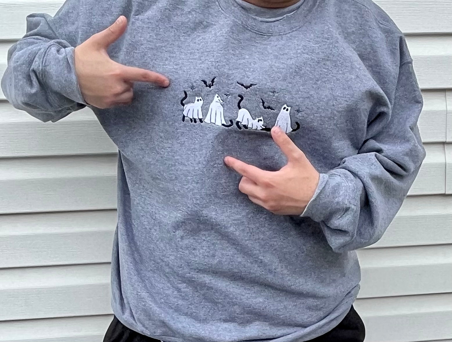 Ghost Kitties Crew embroidered sweatshirt-custom made- personalize- made sizes and colors