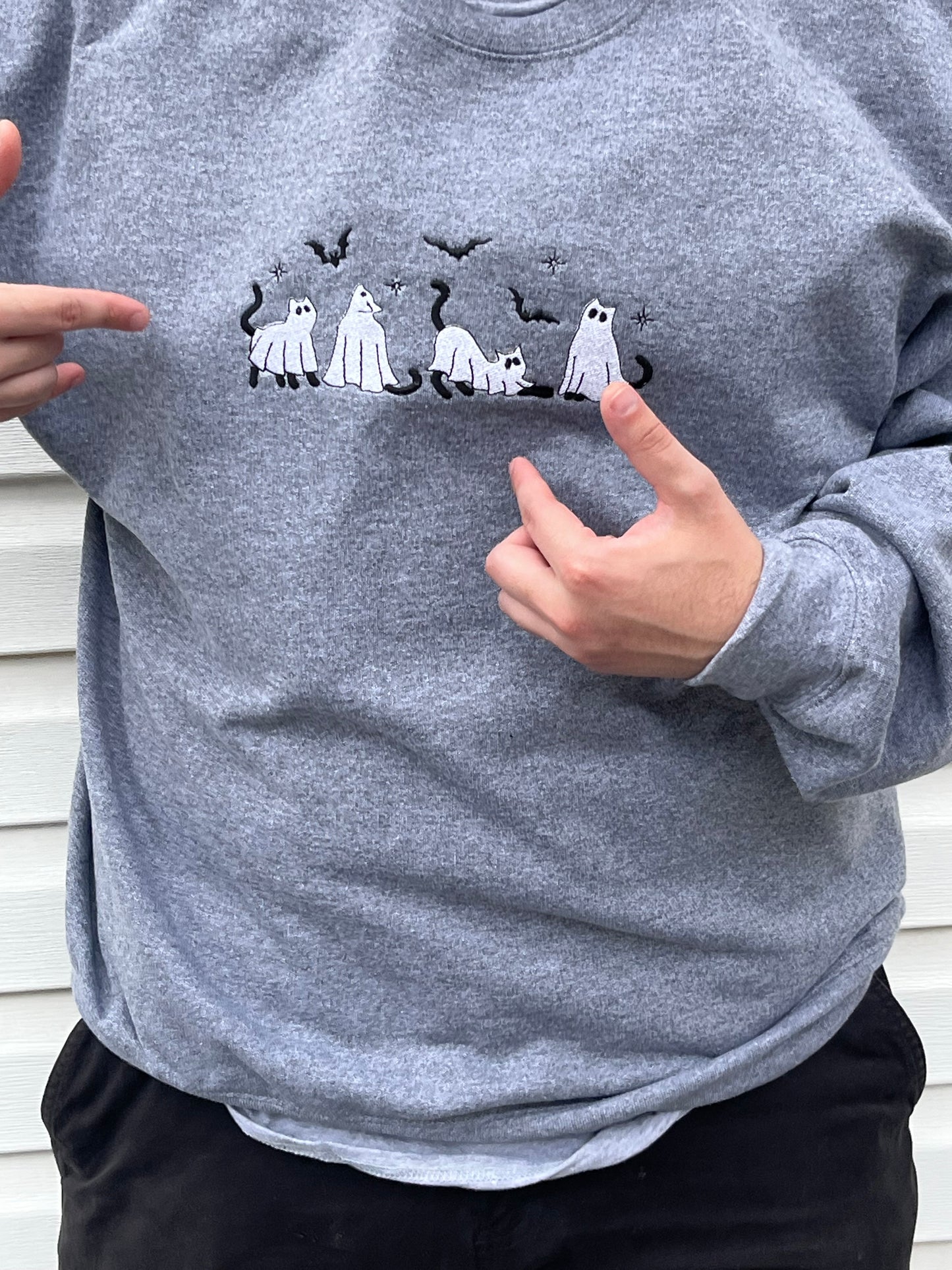 Ghost Kitties Crew embroidered sweatshirt-custom made- personalize- made sizes and colors