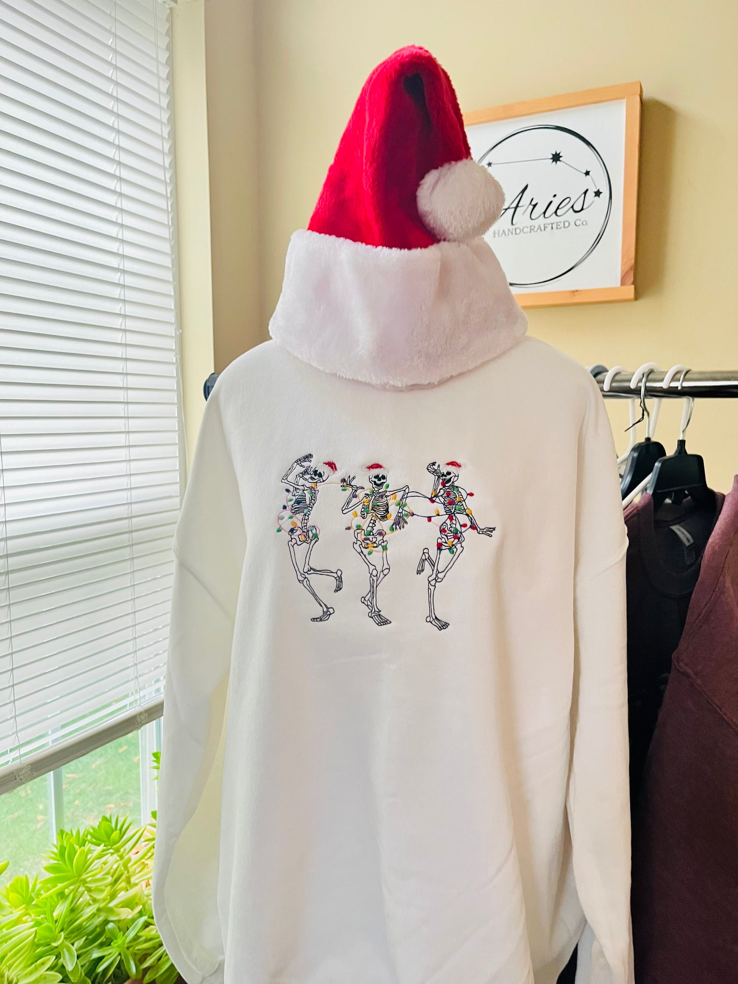 Embroidered Christmas Lights Skeleton Crew neck
