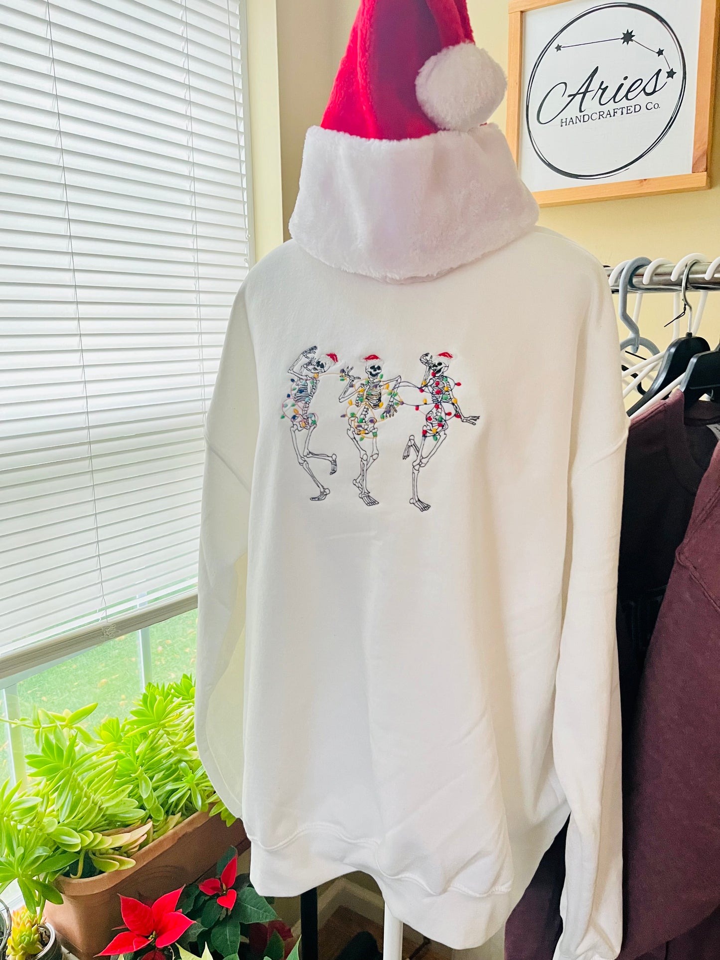 Embroidered Christmas Lights Skeleton Crew neck