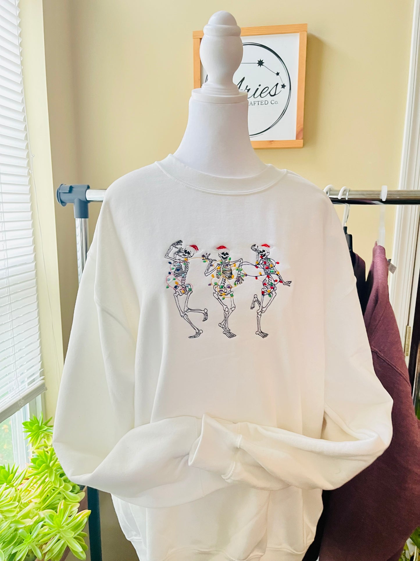Embroidered Christmas Lights Skeleton Crew neck