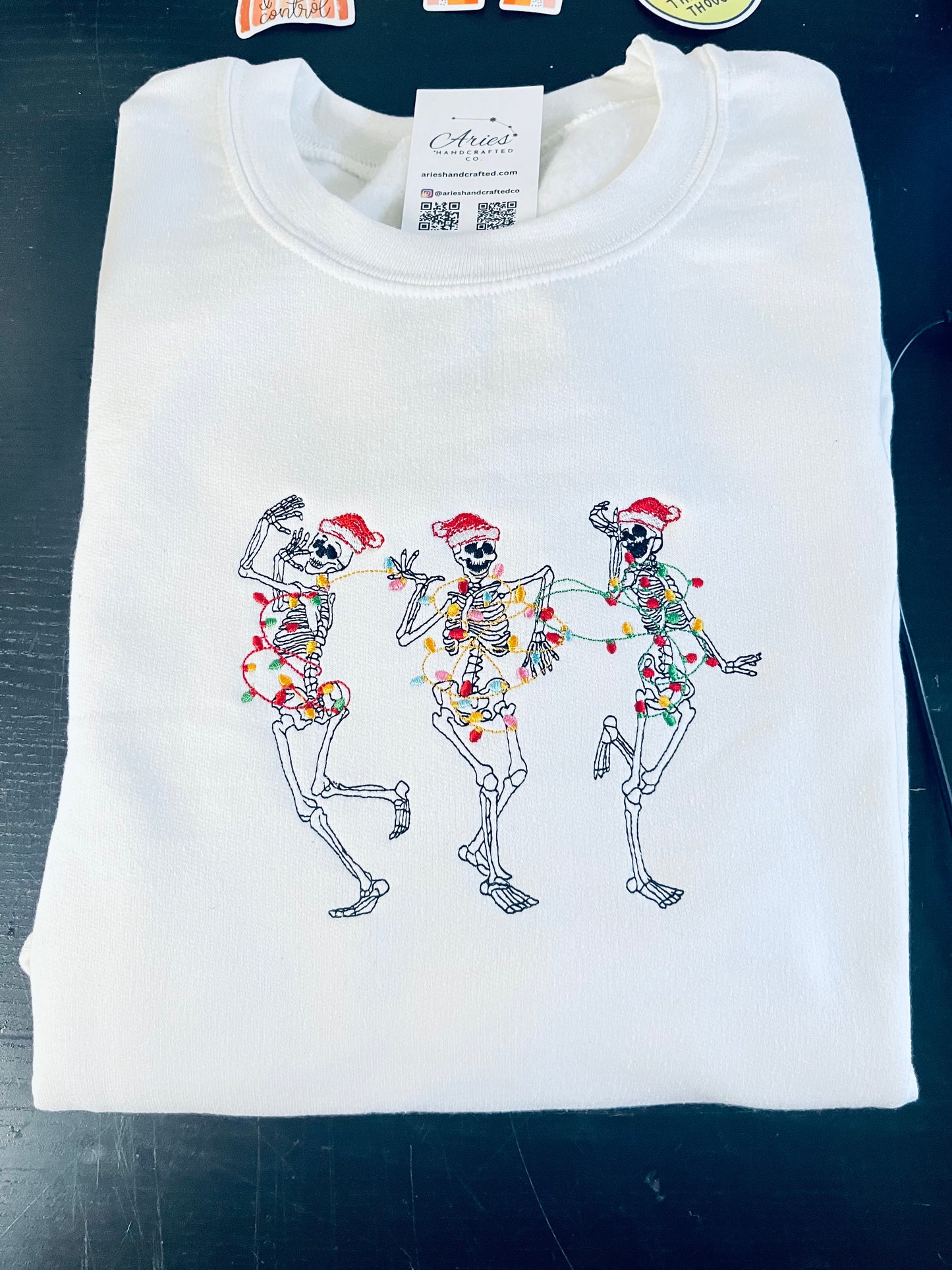 Embroidered Christmas Lights Skeleton Crew neck