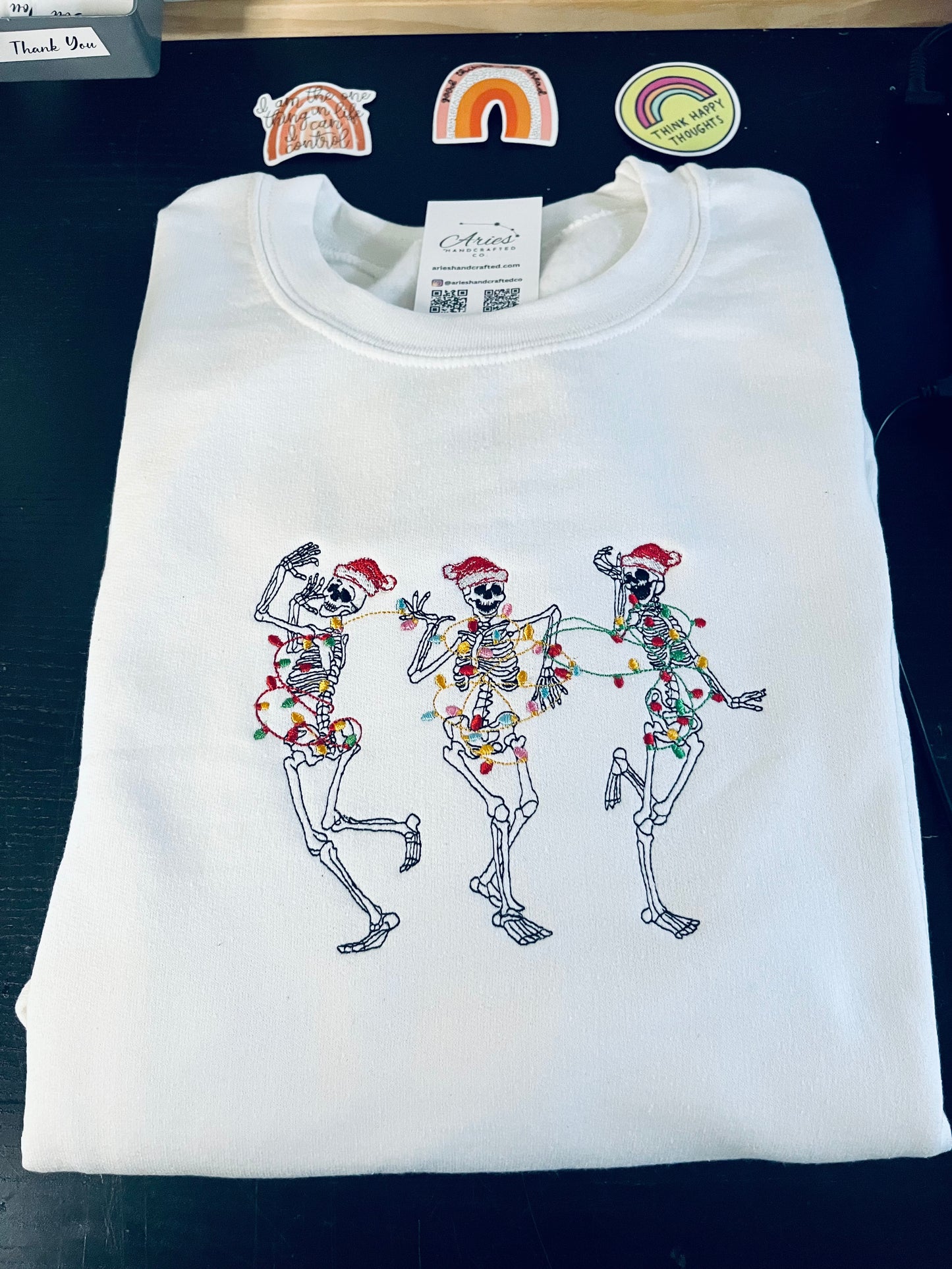 Embroidered Christmas Lights Skeleton Crew neck