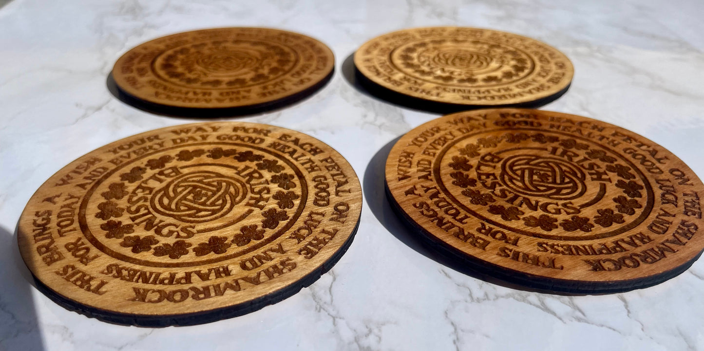 Irish Blessing Wood Coasters -set of 4