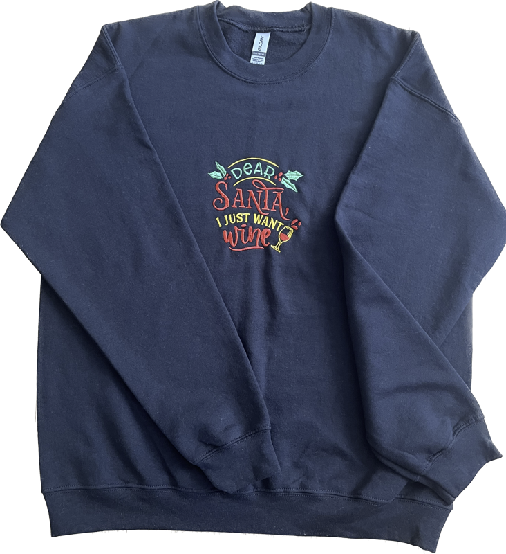 Embroidered Chirstmas long sleeve sweatshirt crew neck festive embroidery color threats