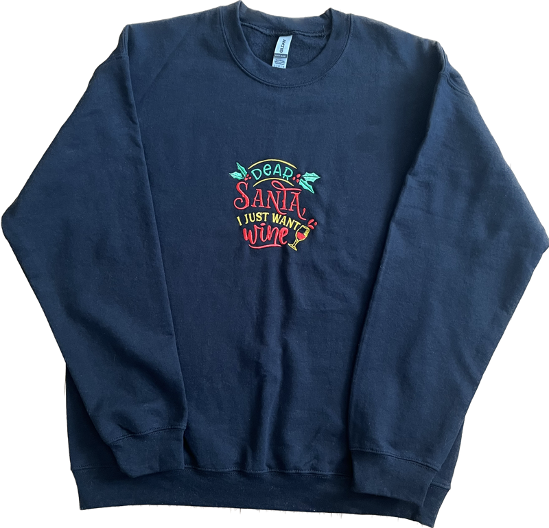 Embroidered Chirstmas long sleeve sweatshirt crew neck festive embroidery color threats