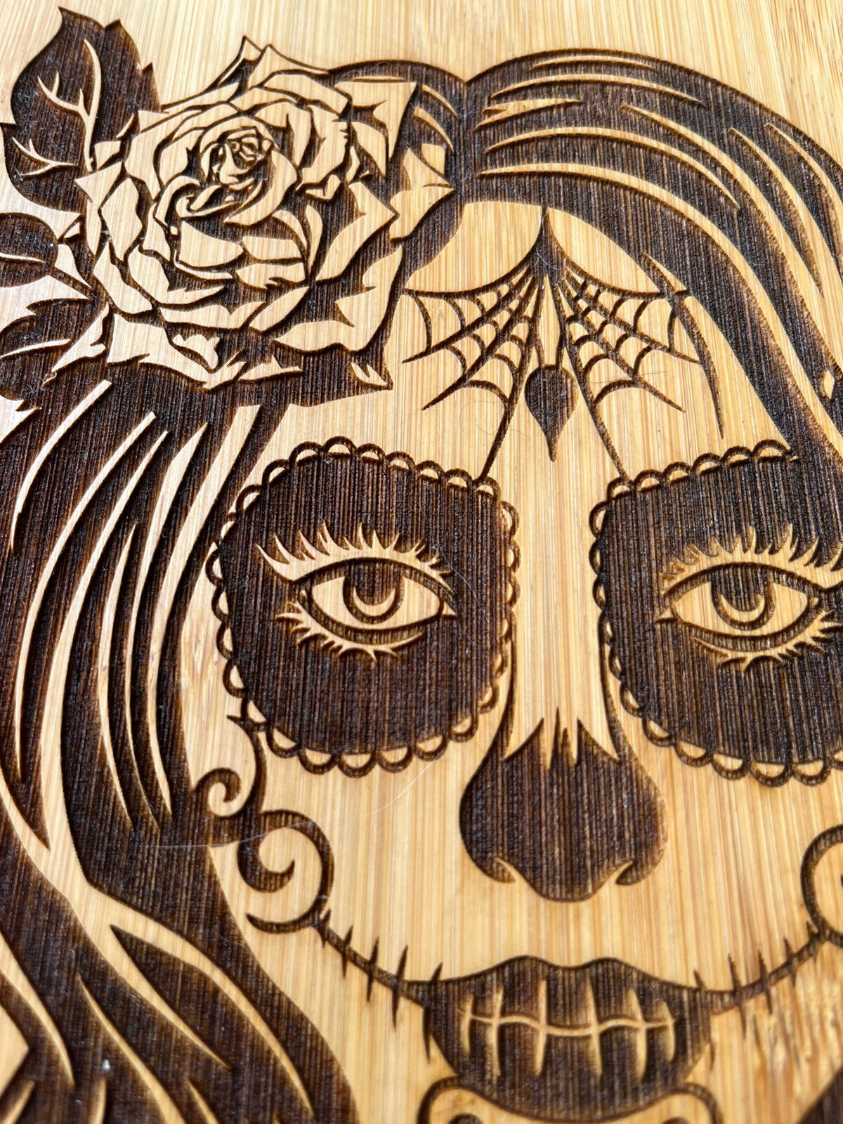 Dia De Muertos Girl - Laser Engraved- Handcrafted- Custom Made- Bamboo cutting board- personalized charcuteries boards
