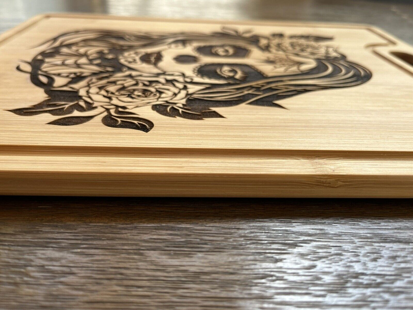 Dia De Muertos Girl - Laser Engraved- Handcrafted- Custom Made- Bamboo cutting board- personalized charcuteries boards