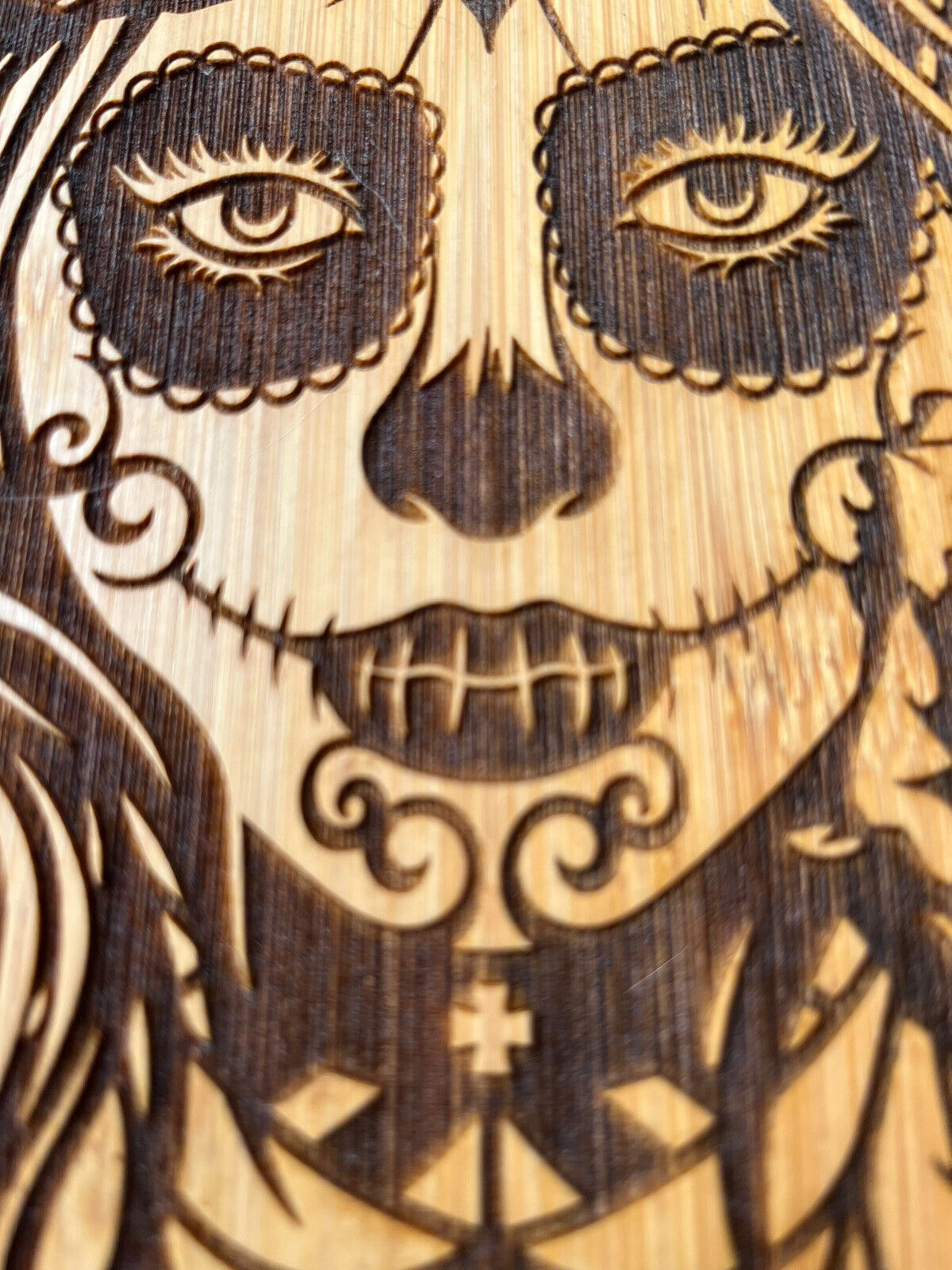 Dia De Muertos Girl - Laser Engraved- Handcrafted- Custom Made- Bamboo cutting board- personalized charcuteries boards