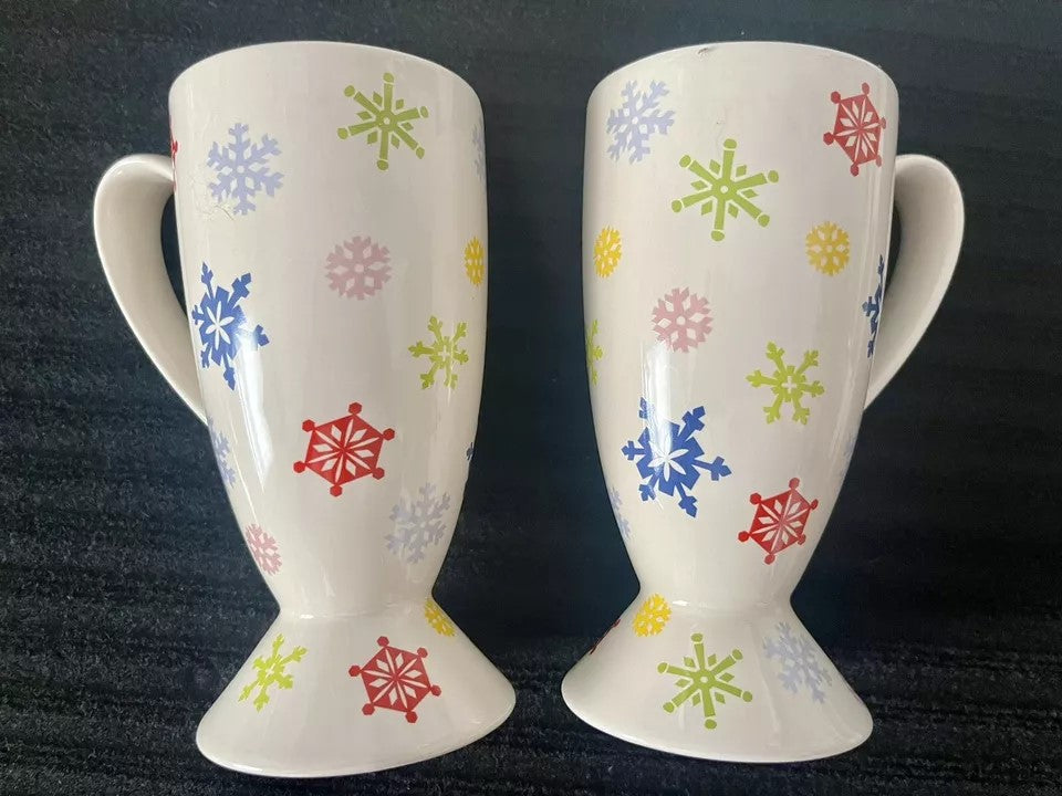 Whittard of Chelsea Sleddin Hill Coffee Mugs Holiday 2005 Snowflake Pedestal Cup