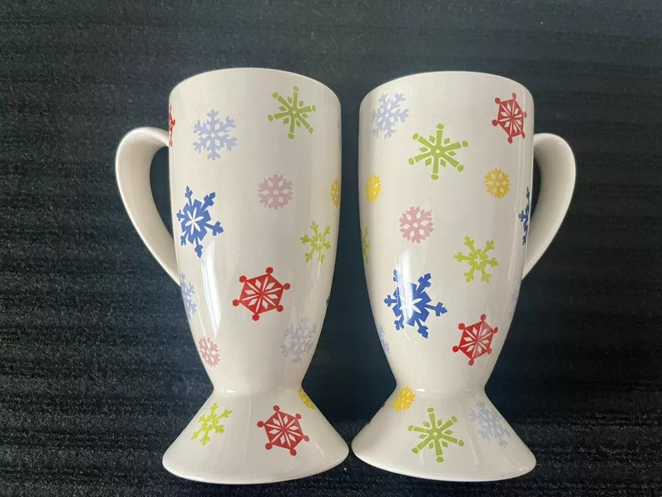 Whittard of Chelsea Sleddin Hill Coffee Mugs Holiday 2005 Snowflake Pedestal Cup