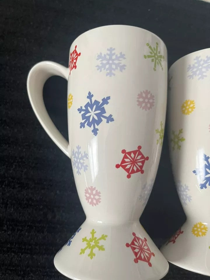 Whittard of Chelsea Sleddin Hill Coffee Mugs Holiday 2005 Snowflake Pedestal Cup