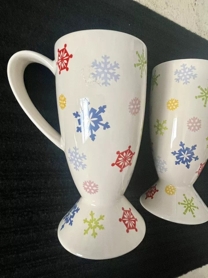 Whittard of Chelsea Sleddin Hill Coffee Mugs Holiday 2005 Snowflake Pedestal Cup
