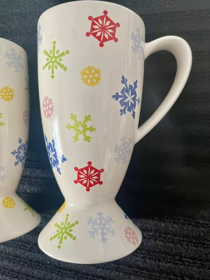 Whittard of Chelsea Sleddin Hill Coffee Mugs Holiday 2005 Snowflake Pedestal Cup