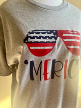 Load image into Gallery viewer, &quot;Merica Independance day Tee- HTV Red, White and Blue sunglasses design
