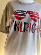 Load image into Gallery viewer, &quot;Merica Independance day Tee- HTV Red, White and Blue sunglasses design
