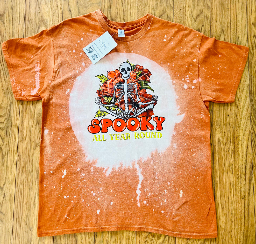 Halloween Spooky All Year Round Orange color T-shirt gender neutral short sleep bleached front and back