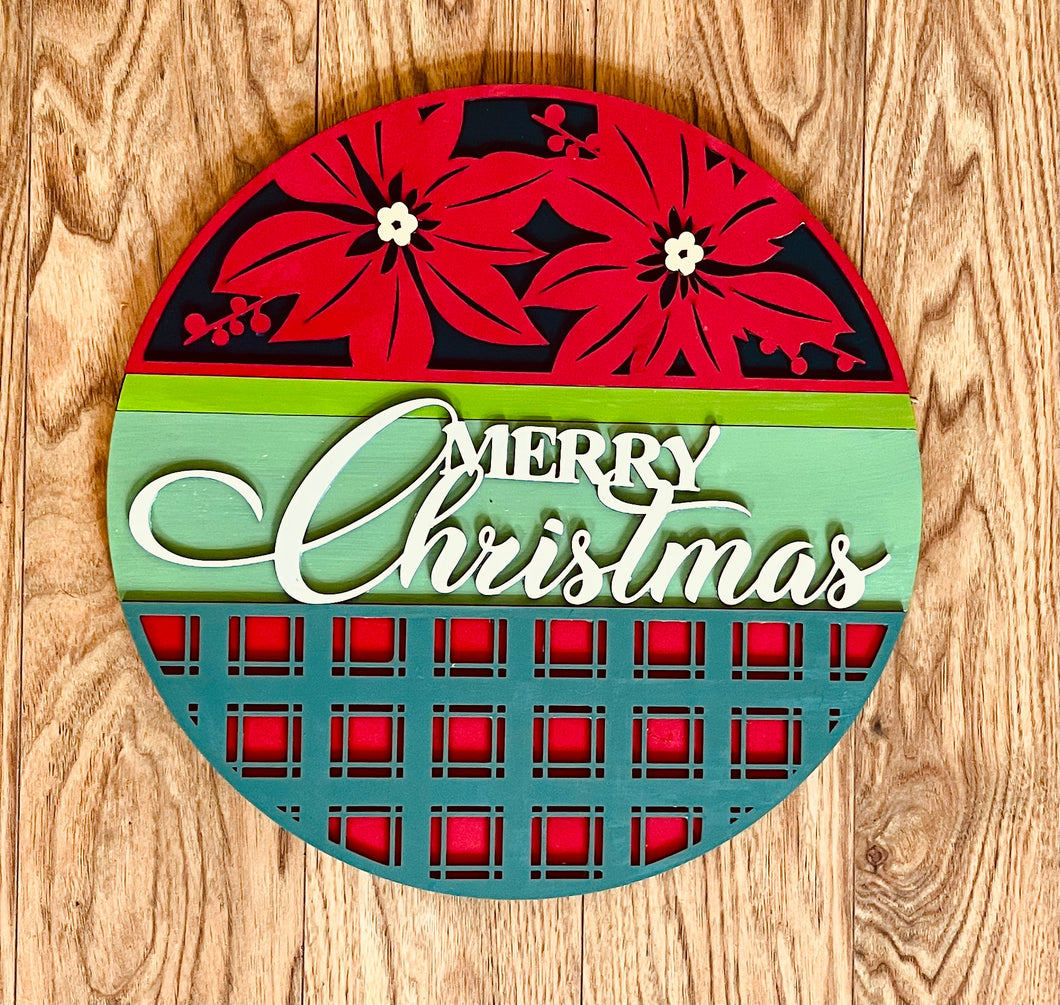 Holiday Ponsettias Picture 1 of 1 Hover to zoom Have one to sell? Sell now Merry Christmas Round Door Sign 15” Hand Painted Laser Cut Home Decor Holidays