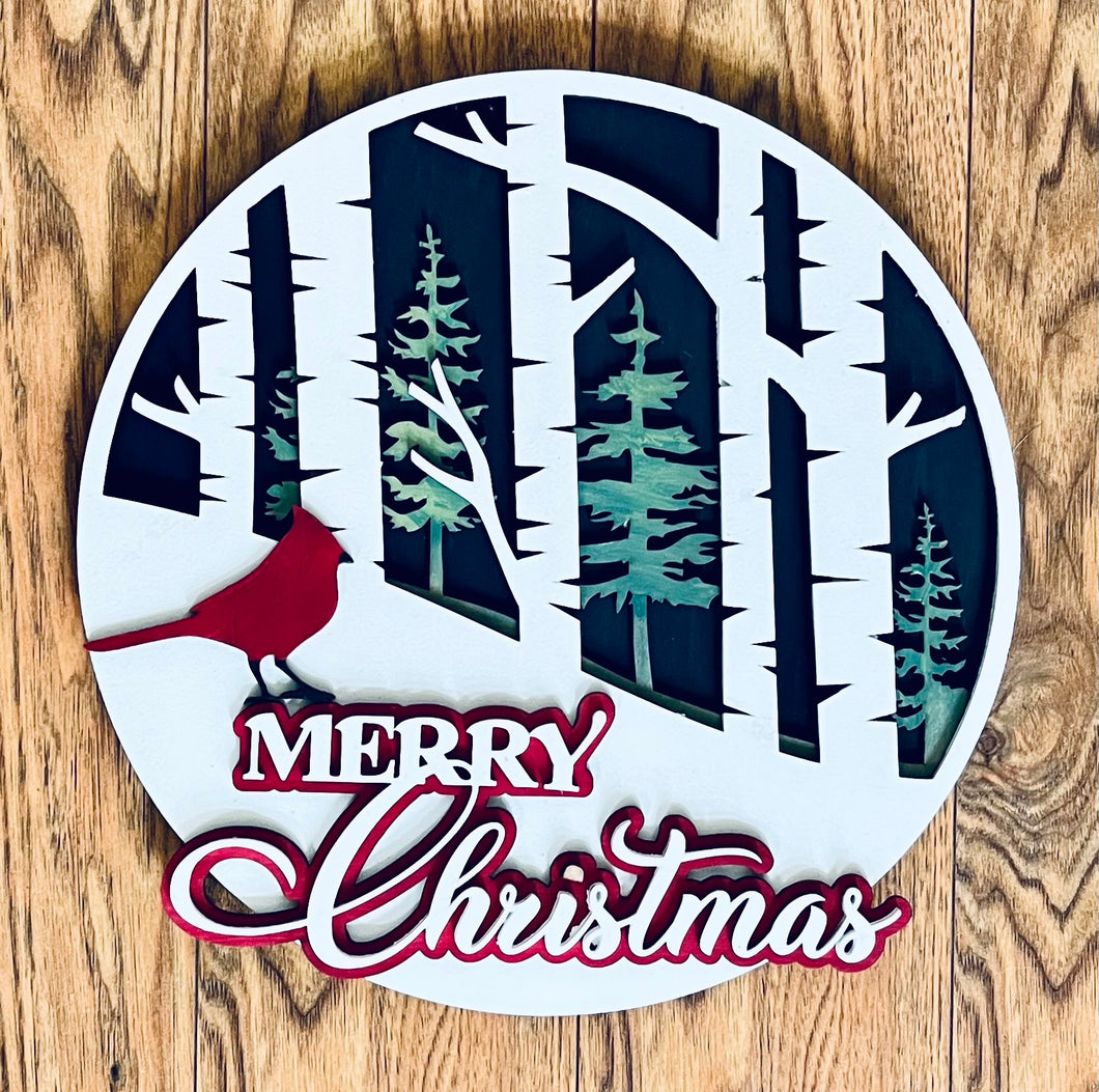 Merry Christmas Birch Trees Door Sign 15” Laser Cut Home Decor Holidays Handmade