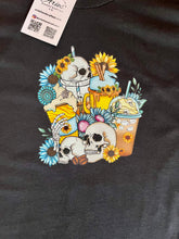 Load image into Gallery viewer, Halloween Unisex T-shirt Lattes &amp; Sugar Skull Fall Drinks Handmade Gift For Her or Him
