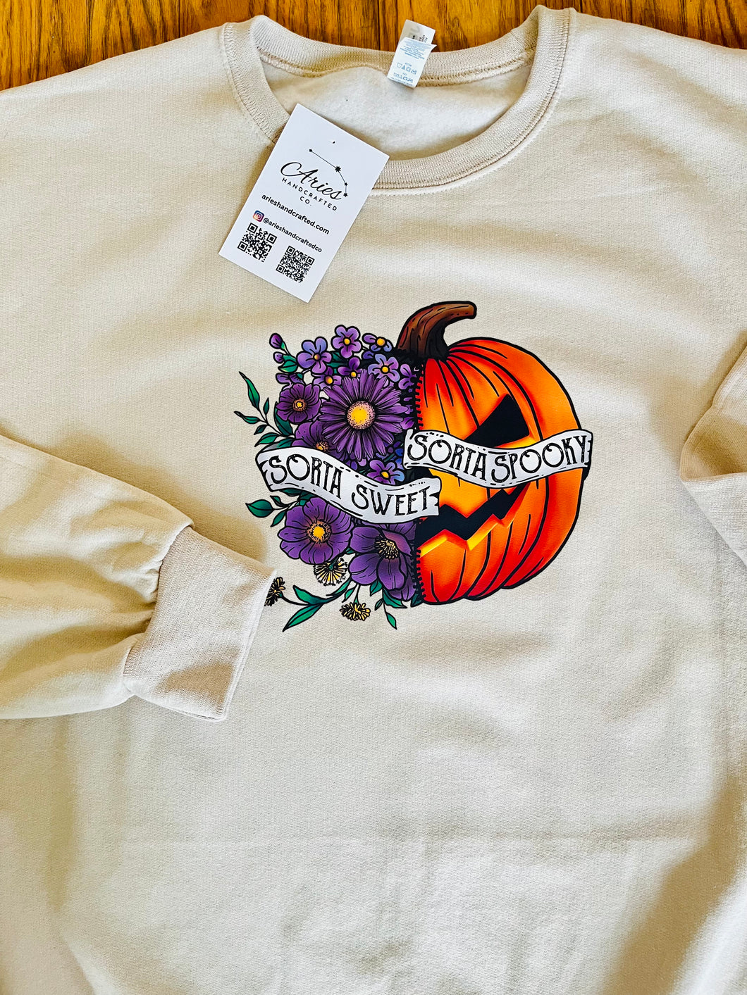 Halloween Fall crewneck Sweatshirt DTF Long Sleeves Cream Color Unisex Gift
