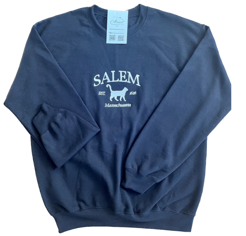 Salem Black Cat city crew sweatshirt long sleeve black cotton blend