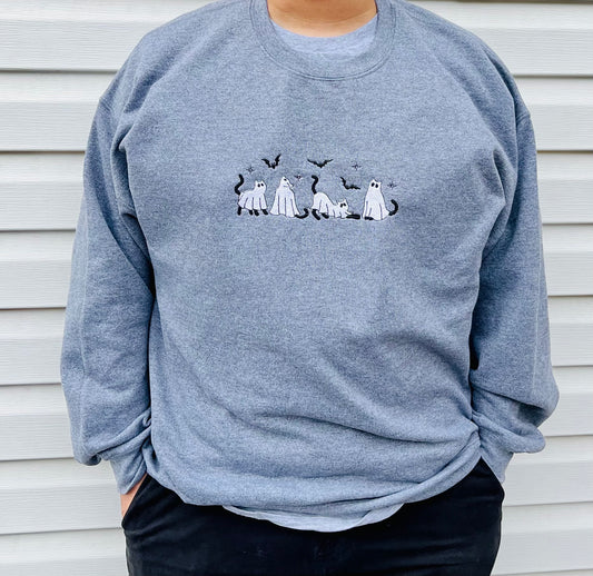 Ghost Kitties Crew embroidered sweatshirt-custom made- personalize- made sizes and colors